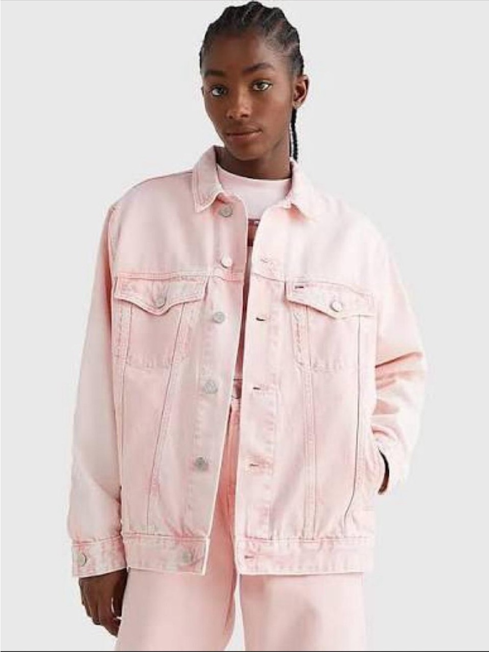 Abercrombie & Fitch Light Pink Oversized Trucker Denim Jacket